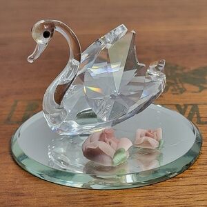 Vintage Minature Crystal Swan on Mirror Figurine